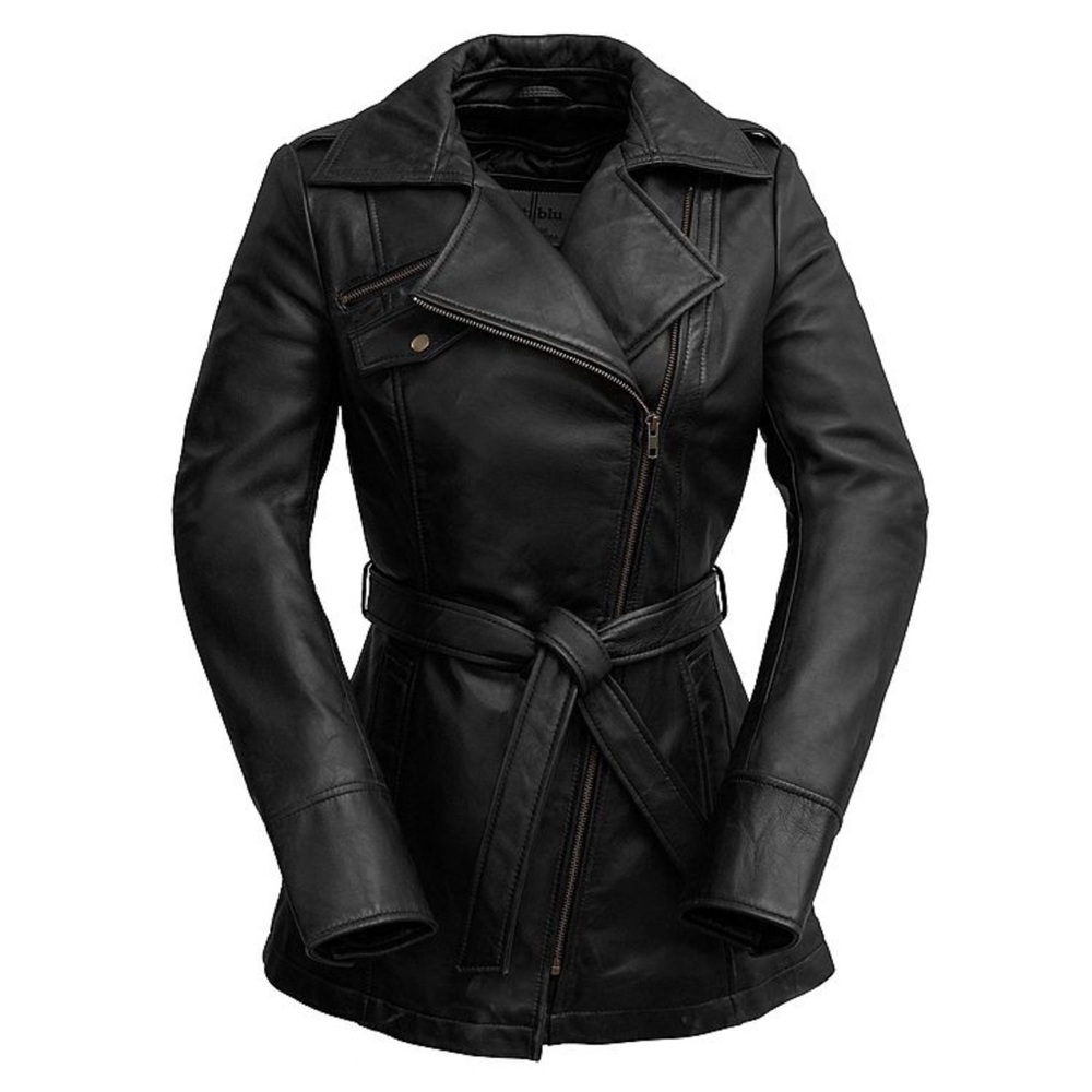 Whet Blu Leather Belted Jacket for Women. Black.